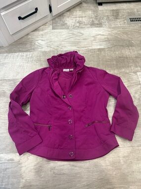 Women’s Fuchsia Utility Jacket with Ruffle Collar